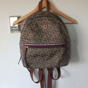 Tommy Hilfiger TH Graphic Brown Beige Backpack Purse